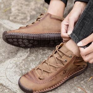 Beck Shoes Men's Tan Leather Sneakers